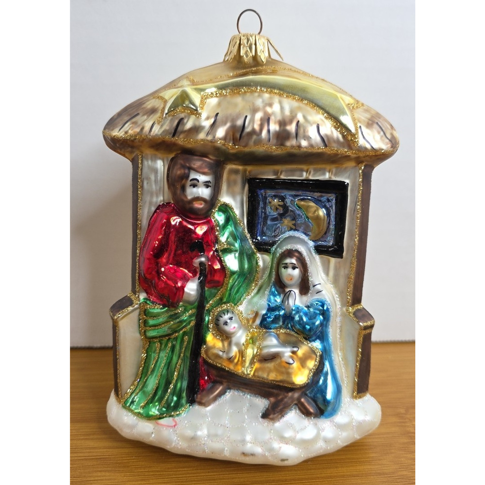 Hand Crafted‎ Glass Nativity Scene Christmas Tree Ornament